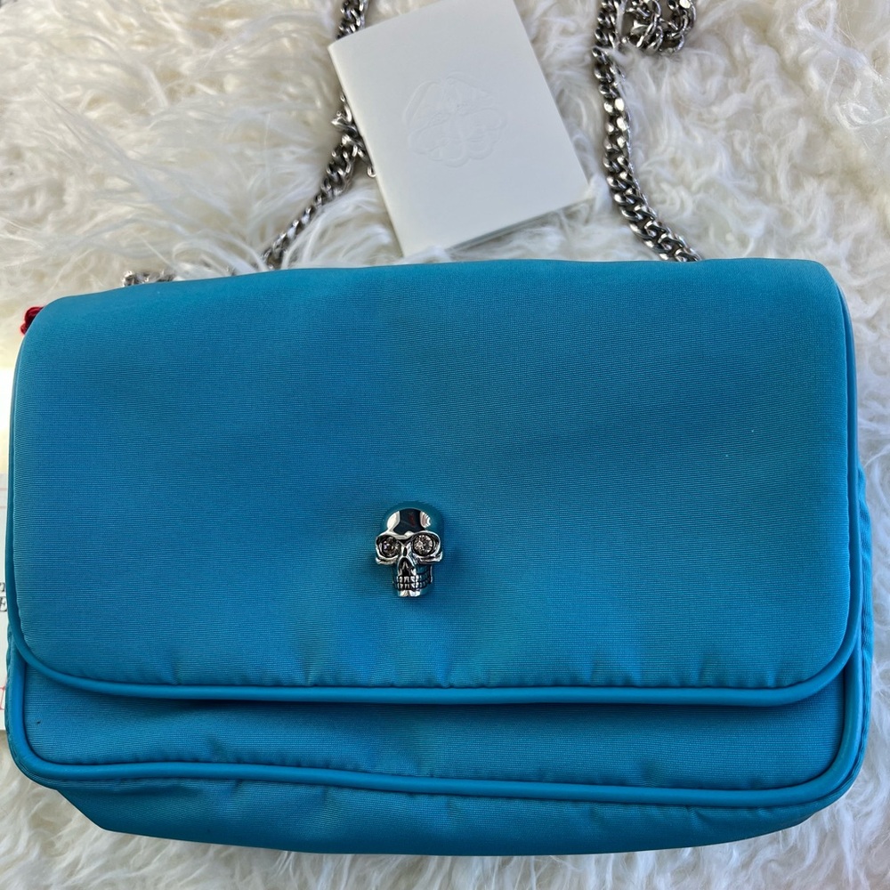 ***SOLD*** NWT Alexander McQueen Blue Crossbody Bag with Silver Chain